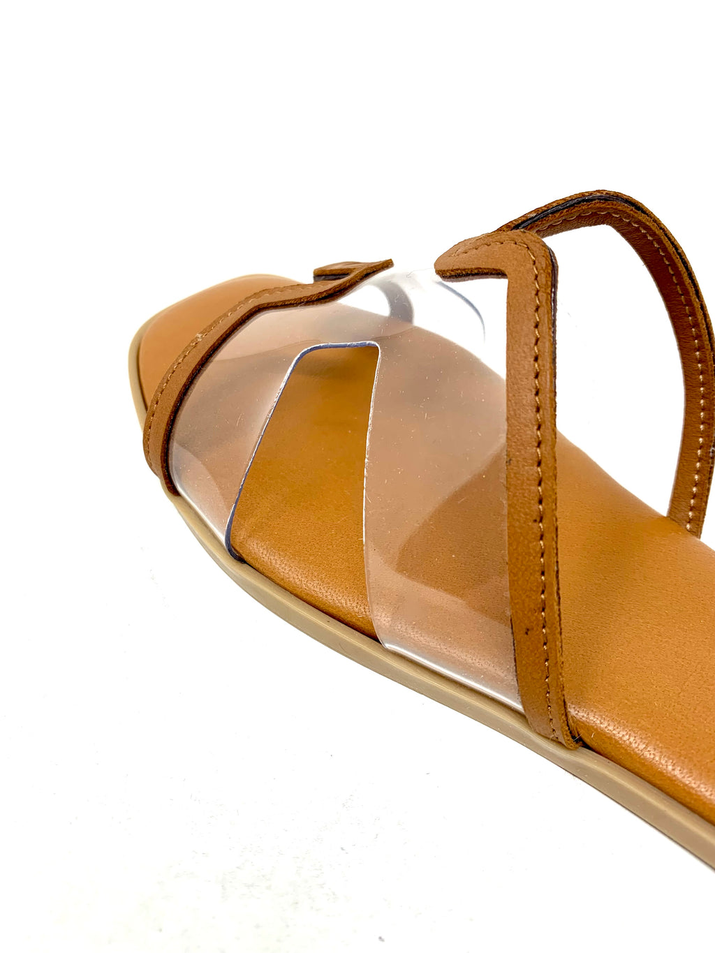 Sandalo Flat Cuoio  Fascia Trasparente - Rosa del Deserto